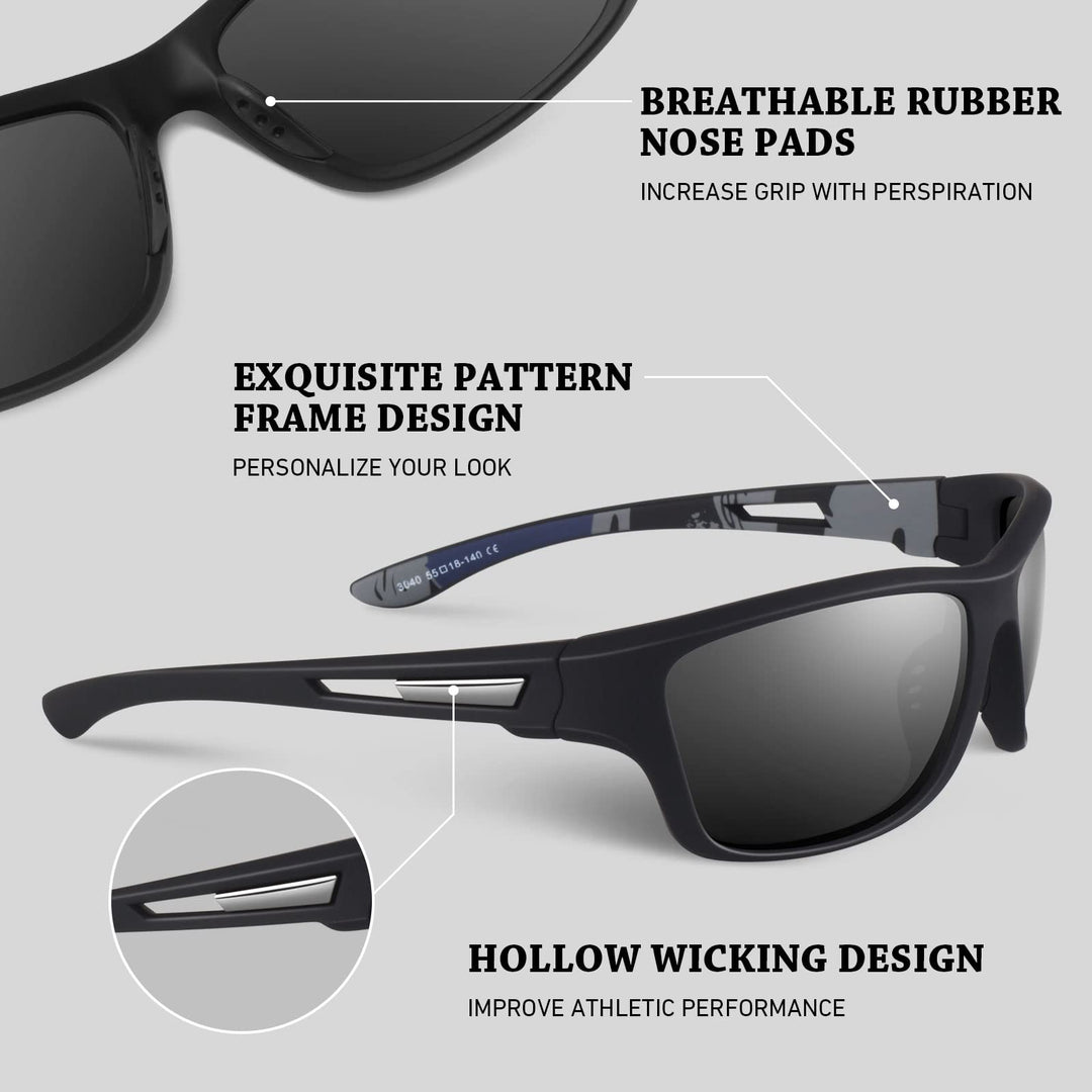 WEAROYO Polarized Sports Sunglasses for Men Women,Fishing Driving Rectangular Goggles UV400 Protection