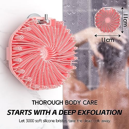 Silicone Body Scrubber 2 Counts, Exfoliating Body Wash Scrubbers Exfoliator, Shower Body Brush for Effective Showering Exfoliation and Gentle Massage (Black+Pink)
