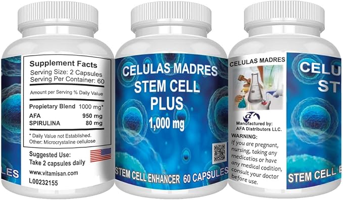 4 Celulas Madres Stemcells AFA Blue Green Algae Anti-Aging 240 Capsules
