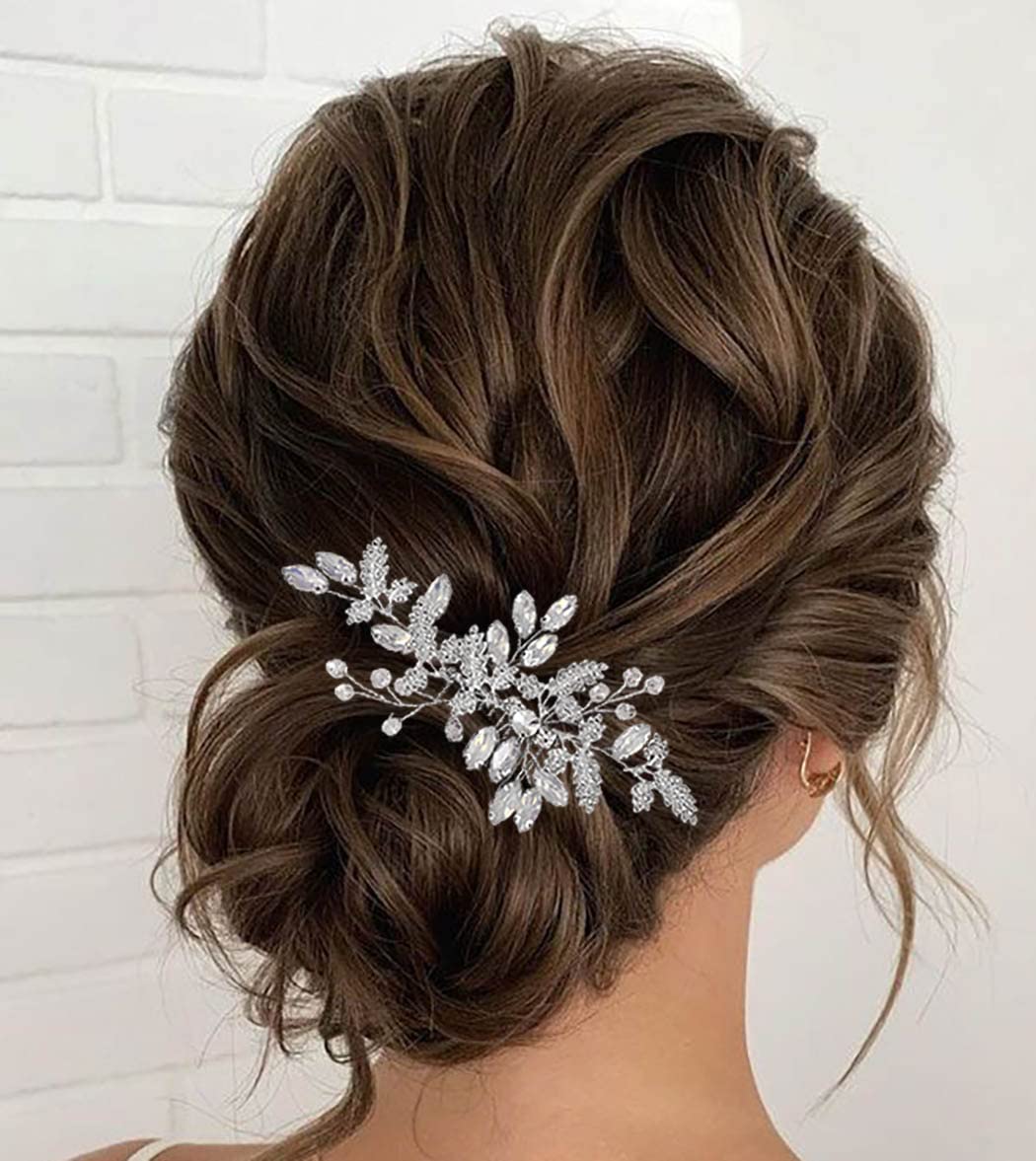 Jeairts Leaf Wedding Hair Comb Rhinestone Bridal Hair Pieces Opal Bridal Crystal Hair Accessories For Women And Girls (Silver)