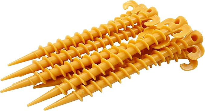 8 Pcs Plastic Tent Stakes, 8 Inch Heavy Duty Screw Stakes for Camping, Backpacking, Gardening, Yellow
