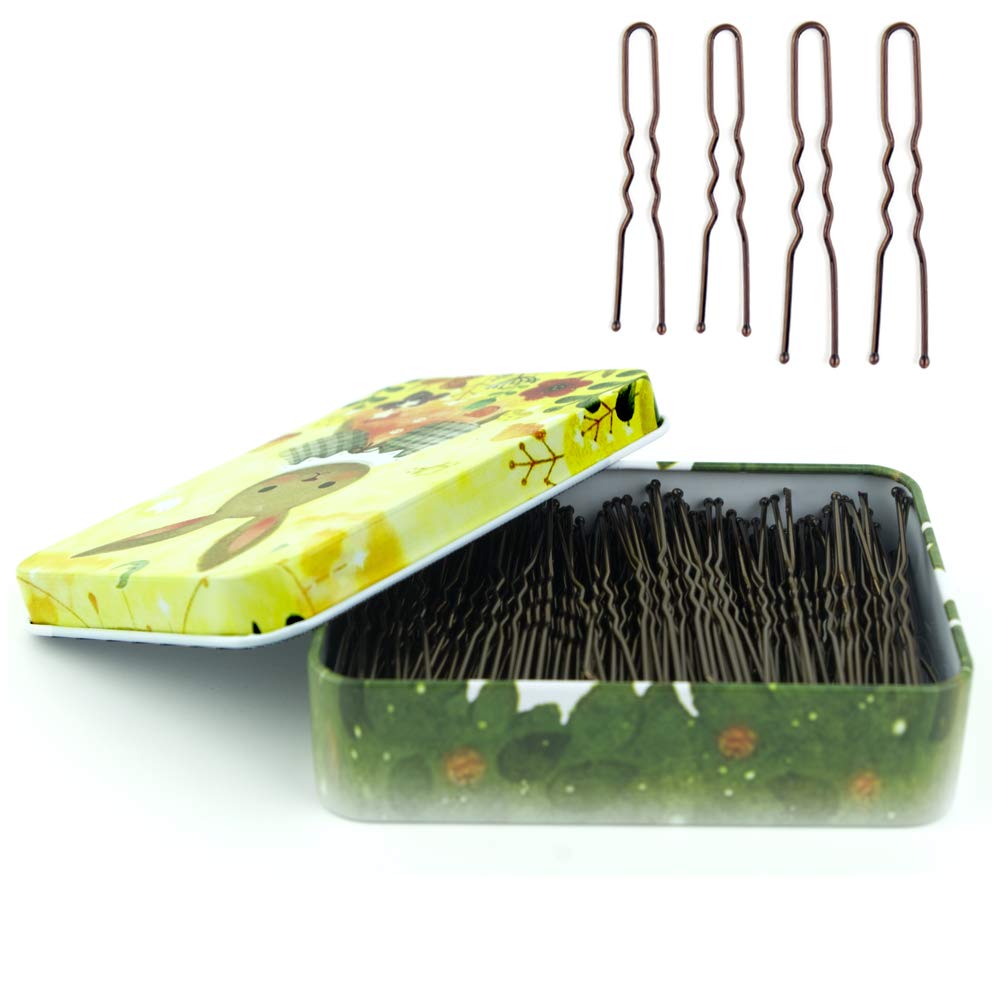 200Pcs U Shaped Hair Pins Brown With Cute Case, Hairpins For Buns, Premium Bobby Pins For Kids, Girls And Women, Great For All H