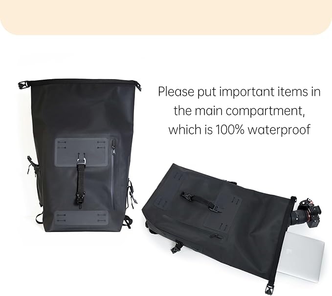 Black Waterproof Backpack 25L - 600D TPU Durable IPX8 Large Dry Bag for Kayaking, Hiking Backpack With Roll-Top Closure, Floating Waterproof Dry Backpack for Travel Outdoors, Hiking, Fishing