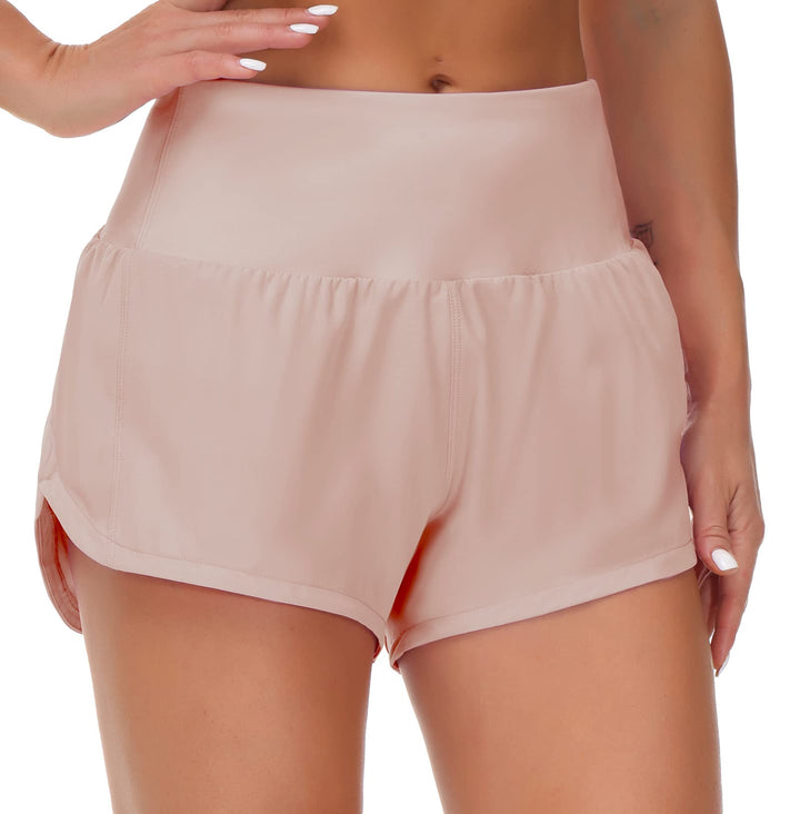 THE GYM PEOPLE Womens High Waisted Running Shorts Quick Dry Athletic Workout Shorts with Mesh Liner Zipper Pockets(Soft Pink, Small)