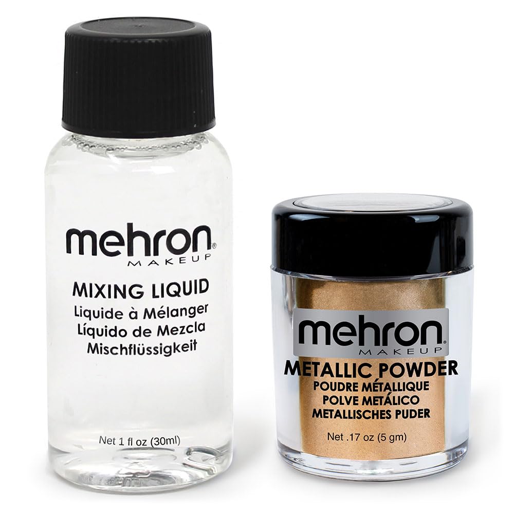 Mehron Makeup Metallic Powder (.17 Ounce) With Mixing Liquid (1 Oz) (Gold)