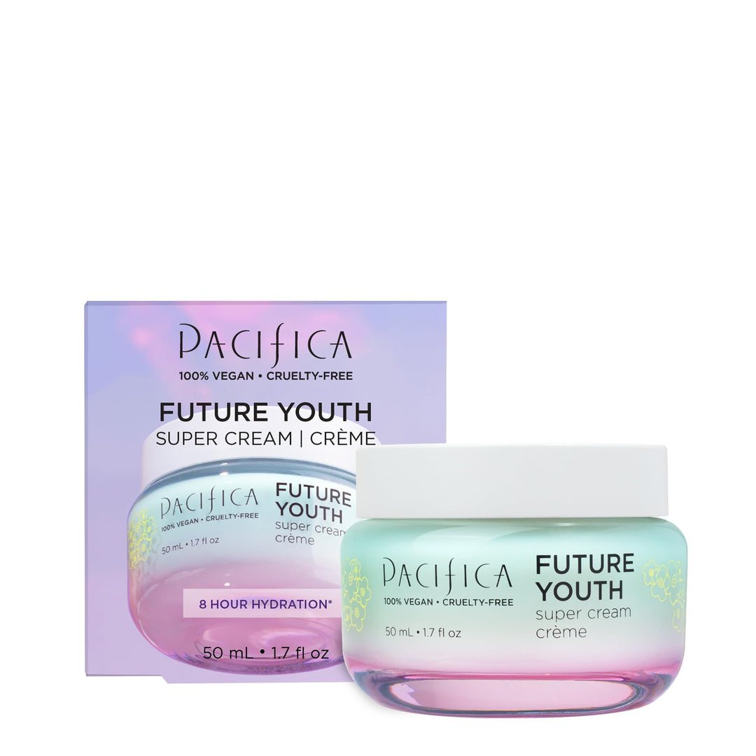 Pacifica Future Youth Super Cream, 1.7 fl oz - Hydrating Face Moisturizer for Aging Skin, Lightweight Vegan Firming Cream, Blue
