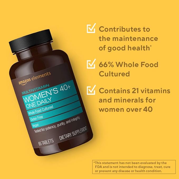 Amazon Elements Women‚ 40+ One Daily Multivitamin, 66% Whole Food Cultured, Vegan, 65 Tablets, 2 Month Supply (Packaging May Vary) (Pack of 2)