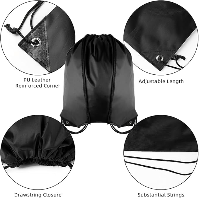 GoodtoU Drawstring Backpack Bulk, 60 Pcs Draw String Bags Cinch Bag Drawstring Gym Bag Sackpack Drawstring Bags for Women Men, Black