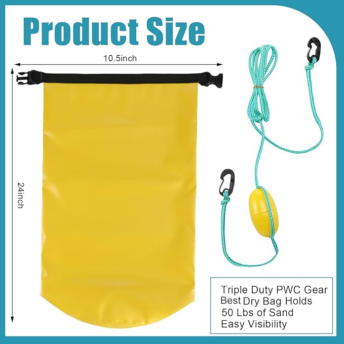 4 Pcs Sand Anchor 20 L 2 in 1 PWC Waterproof Dry Bag with Adjustable Buoy Kayak Anchor for Hiking, Camping, Water Sports, Small Boats, Power Watercrafts, Canoes, Seadoo and Swim Mat