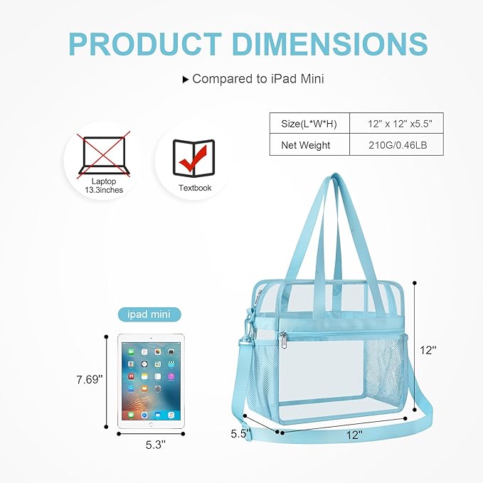 USPECLARE Clear Tote Stadium Approved, Security Travel & Gym Clear Bag for Work Sports Games Concerts