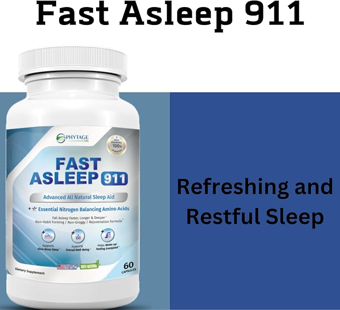 Fast Asleep 911 - Natural Sleep Aid with Melatonin, and Goji Berries for Deep Restful Sleep - 60 Capsules