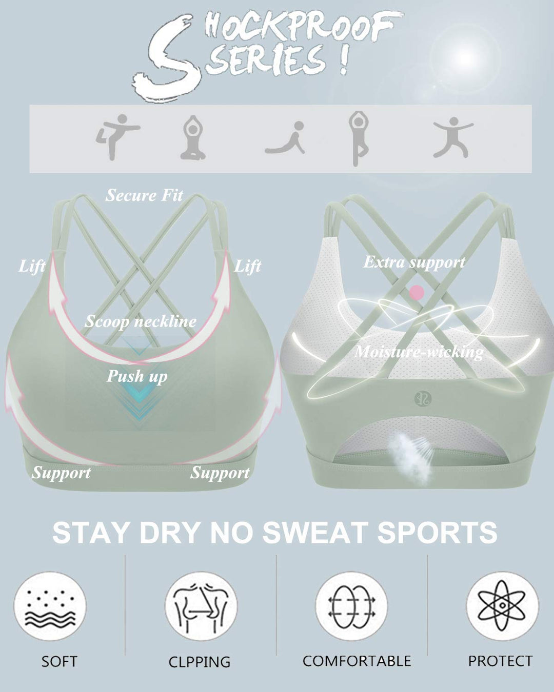 RUNNING GIRL Strappy Sports Bra for Women, Sexy Crisscross Back Medium Support Yoga Bra with Removable Cups (WX2354 Green, XS)