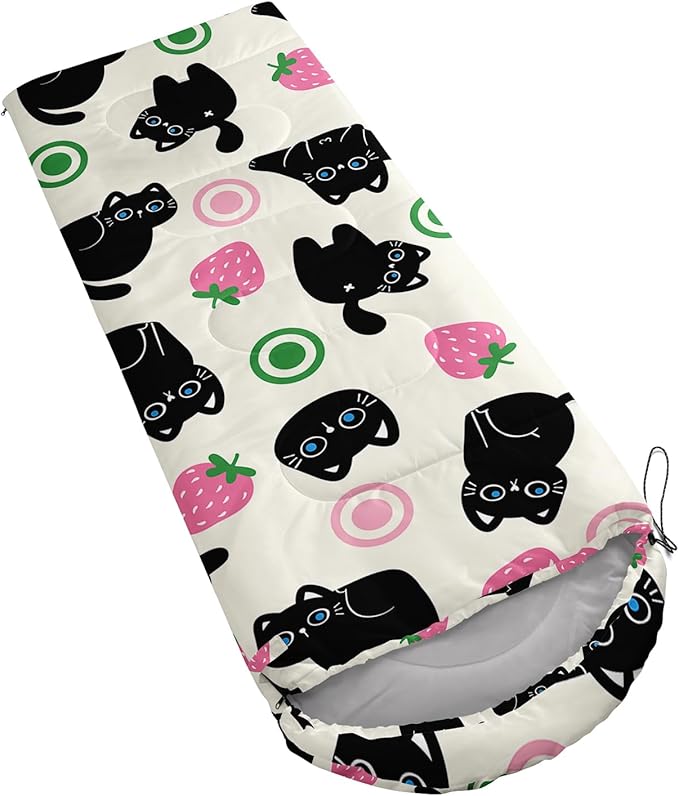 AILONEN Cartoon Fox Camping Sleeping Bag for Boys Girls Adults,Lightweight & Waterproof,3 Season Warm & Cold Weather,Portable,Kawaii Fox Printed Sleeping Bag,Traveling,Camping,Hiking