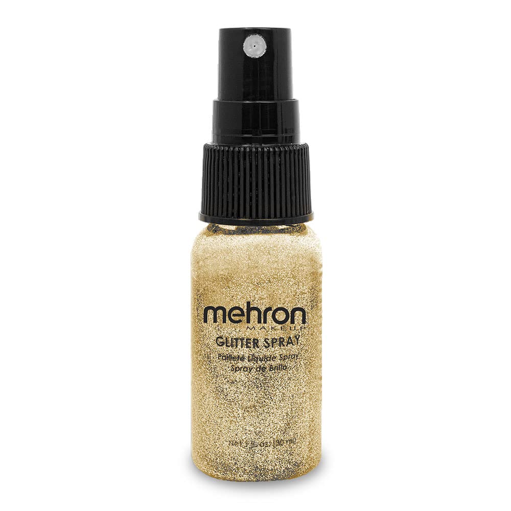 Mehron Makeup GlitterSpray | Hair and Body Glitter Spray | Body Shimmer Spray 1 fl oz (30 ml) (Gold) Perfect for Beauty, Theater, Halloween, Parties, Festivals, Concerts, and More