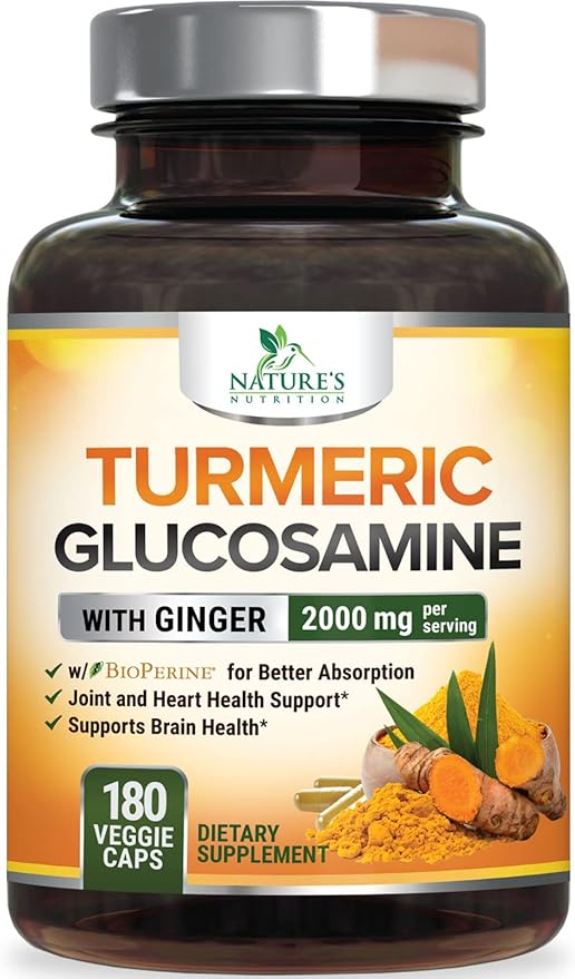 Turmeric Curcumin Supplement 2000mg with Glucosamine Chondroitin & Ginger, 95% Curcuminoids, BioPerine Black Pepper for Best Absorption, Nature's Joint Support, Non-GMO, Bottled in USA - 180 Capsules