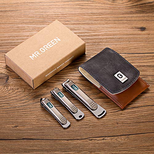 MR.GREEN 3 pcs Nail Clippers Set Stainless Steel Nail Clippers & Slant EDG Toenail Clipper Cutter for Men and Women