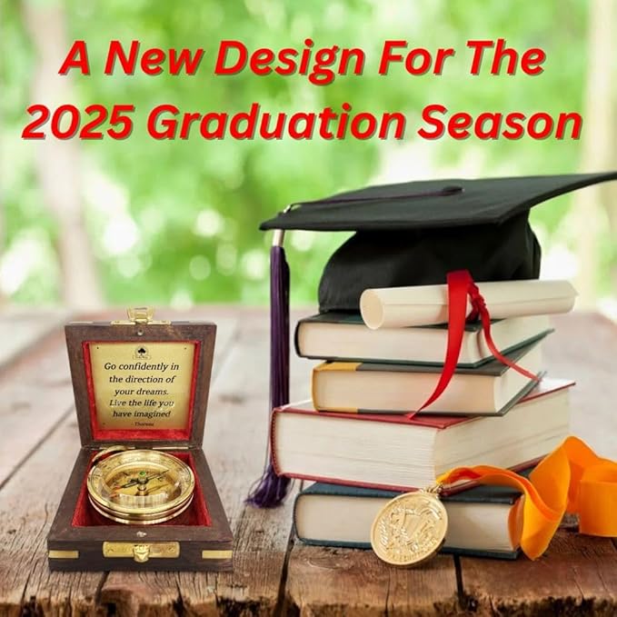 The Dream Chaser Compass in Wooden Box - 2025 Graduation Gifts for Him, College, High School, Birthday Gift Idea for Son, Boys, Daughter - Greeting Card Included, Inspirational, Motivational Present