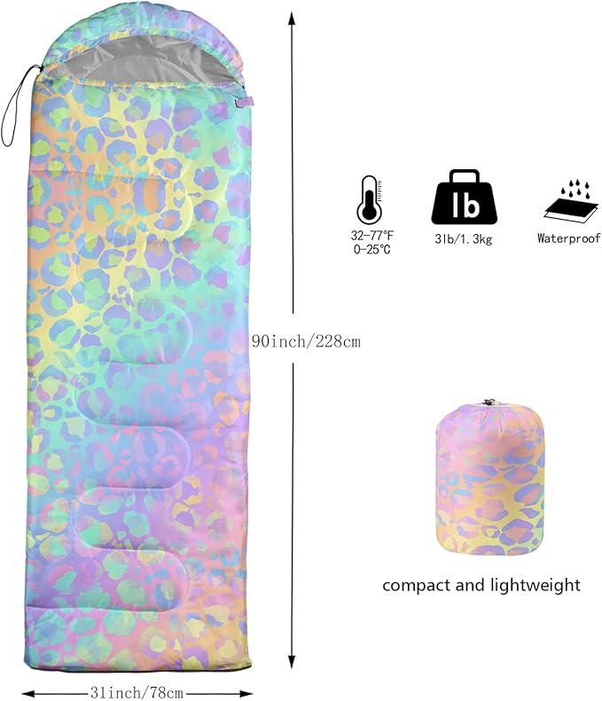 AILONEN Kids Floral Cat Camping Sleeping Bags,Lightweight & Waterproof,3 Season Warm & Cool Weather,Kawaii Kitten Sleeping Bags for Girls Adults,Travelling,Outdoors