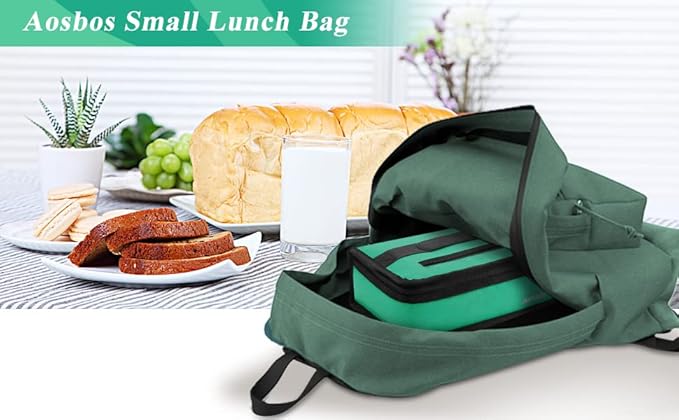 Aosbos Small Lunch Bag Insulated Lunch Box for Men Women Portable Mini Cooler Bags Compact Soft Lunch Tote Thermal Lunch Pail Lunchbox Reusable Meal Prep Container Cool Green