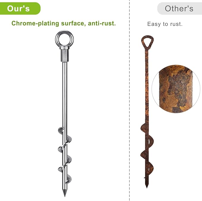 12 Inch Ground Anchors, 8 Pcs Heavy Duty Tent Stakes, Easy to Install and Reusable, for Camping Tents, Trampolines, Sheds, Swing Sets, Securing Animals