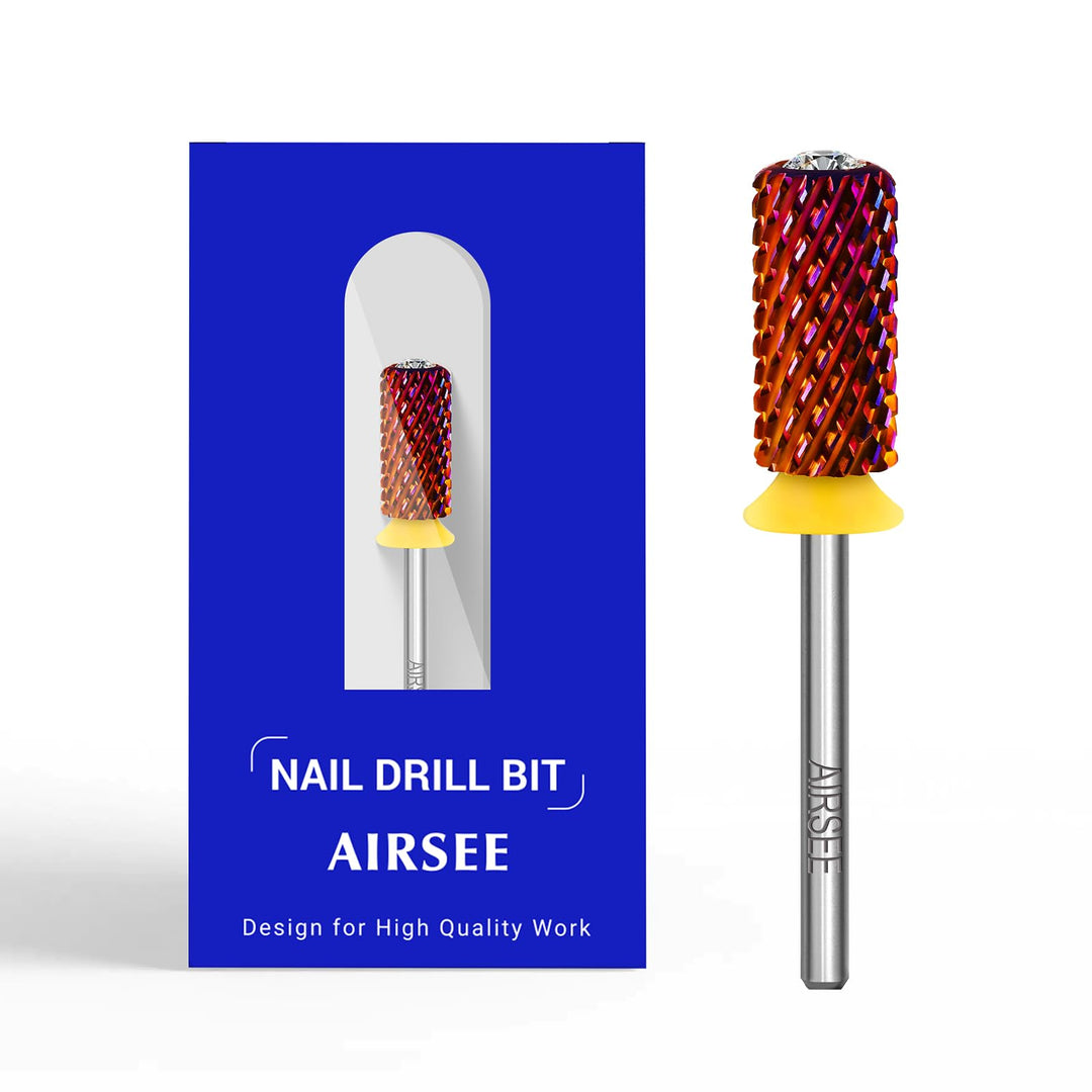 AIRSEE Tungsten Carbide Acrylic Nail Drill Bit Super Cut Bit Efile Electric File Machine Head Tip for Manicure Polishing Art Remove Gel Professional 3/32" Beginner Safety Crystal Top Barrel 2X Coarse