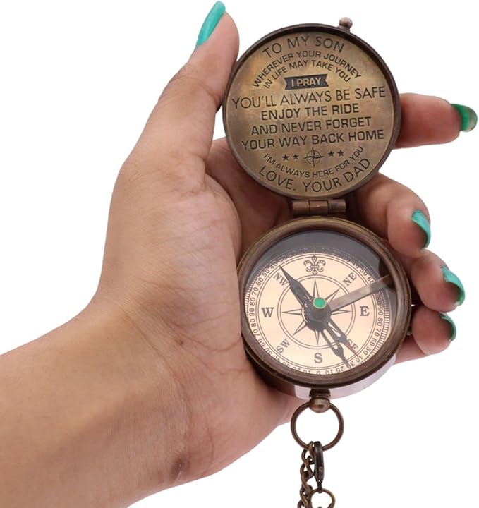 RII Pocket Brass Compass, Nautical Navy Compass for Camping, Travelling, Hiking, Boating, Gift Compass for Graduation, Wedding, Birthday, Anniversary, Dad to Son/Grandson with Imprinted Leather Case