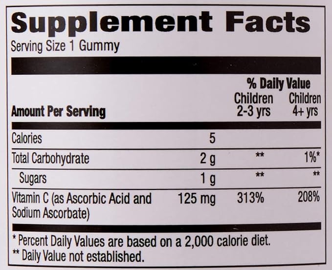 Amazon Brand - Mama Bear Vegan Kids Vitamin C, Orange, 60 Count, Immune Health, 125 mg per Gummy