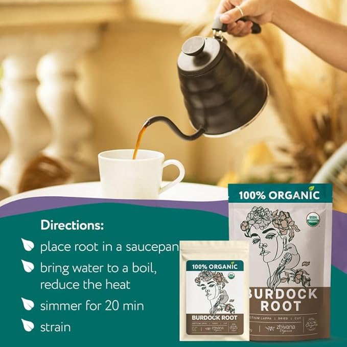 Burdock Root Organic (4oz.) – Burdock Tea - Raiz de Bardana - Removes Toxins, Allergens - Supports Digestive System, Liver Detox, Skin