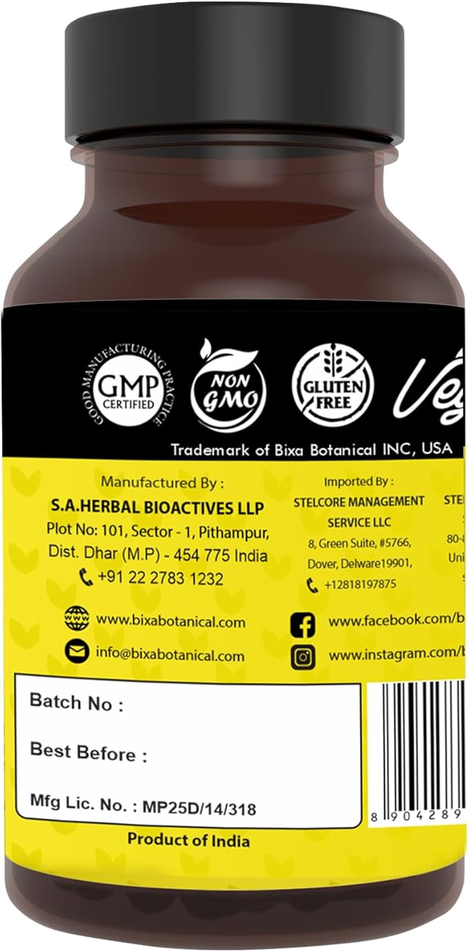 bixa BOTANICAL Ayurvedic Natural Herbal Supplement Turmeric Forte Capsules (100% Pure Authentic Premium Quality) 450mg 60 Veg Capsules