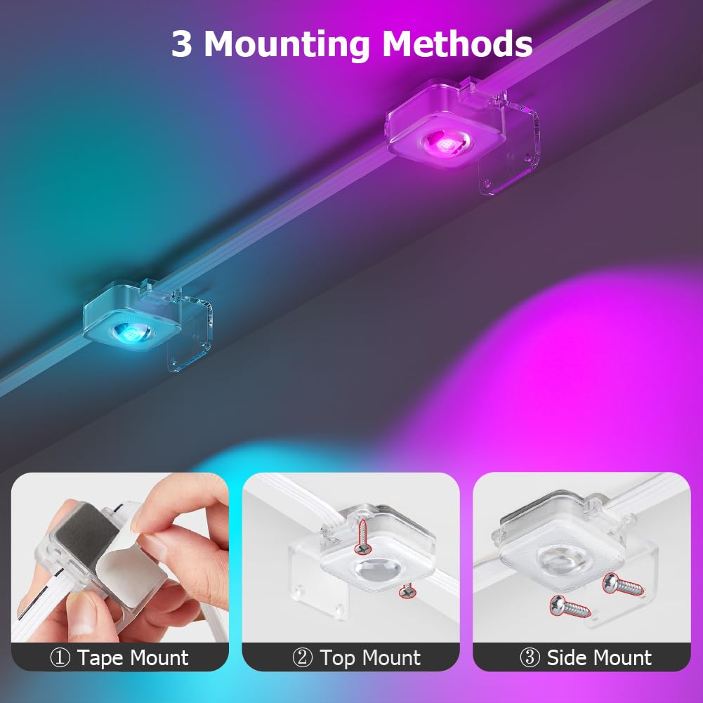 100ft Solar Permanent Outdoor Light, Smart RGB Plus IC Outside Lights for House, App/Remote Control String Light, Work with Alexa, IP67 Waterproof LED Strip for Daily Party Christmas All Holiday Decor