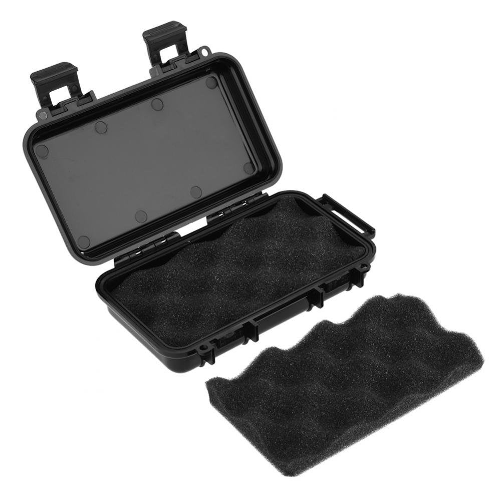 Tbest Small Waterproof Container,Outdoor Waterproof Shockproof Airtight Survival Box Storage Container Case Carry Box Black Dry Storage Box for Fishing Cam Hiking Outdoor Activities(A)