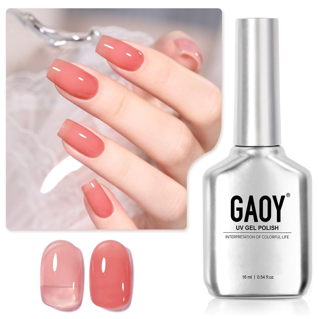 GAOY Jelly Nude Gel Nail Polish, 16ml Sheer Pink Translucent Soak Off Gel Polish, UV Light Cure for Nail Art DIY, 1994 Light Red