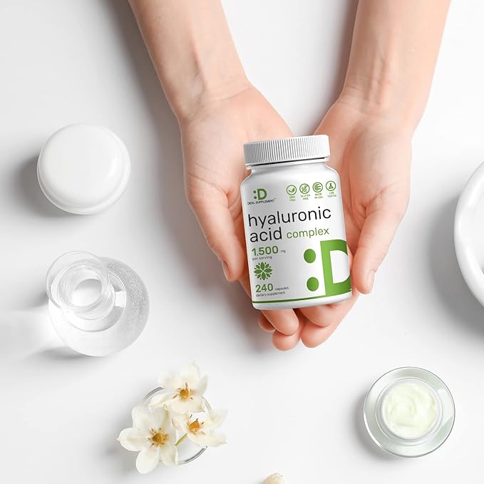 Deal Supplement Hyaluronic Acid Supplements 1,500mg – 240 Capsules, with MSM & Vitamin C – Pure 95% | Non-GMO + Plant Based HA – Supports Healthy Joints, Bones, Connective Tissue, & Skin Hydration