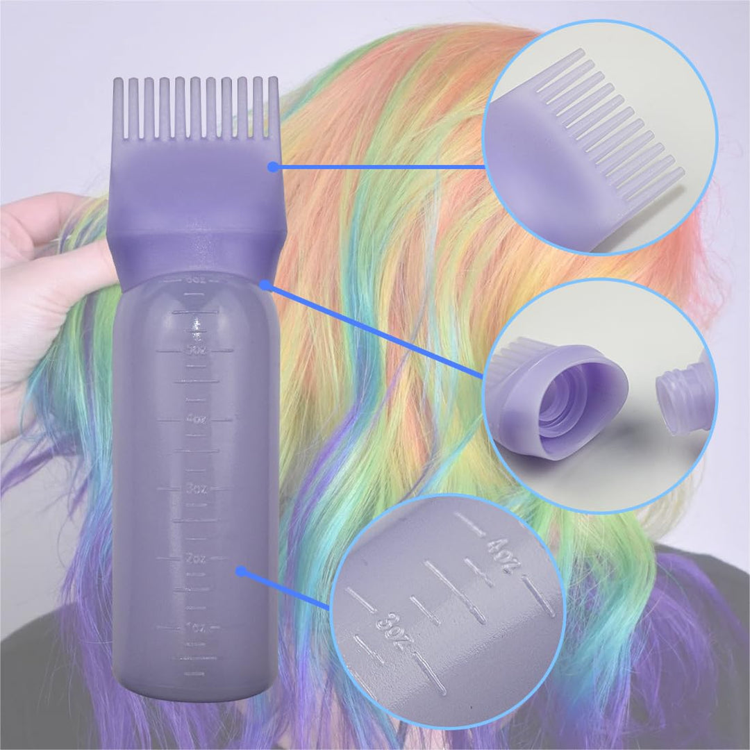 FZWONVUC 4 Pack Root Comb Applicator Bottle, Hair Oil Comb Applicator for Hair Dye, Shampoos, Salons (White+Purple)