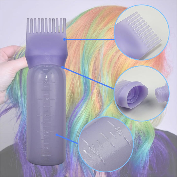 FZWONVUC 4 Pack Root Comb Applicator Bottle, Hair Oil Comb Applicator for Hair Dye, Shampoos, Salons (White+Purple)