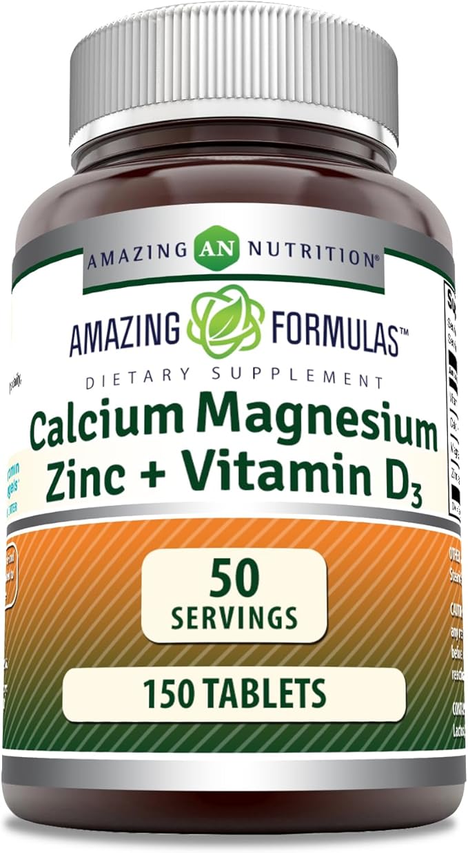 Amazing Formulas Calcium Magnesium Zinc + D3 Supplement | 150 Tablets | Non-GMO | Gluten-Free | Made in USA