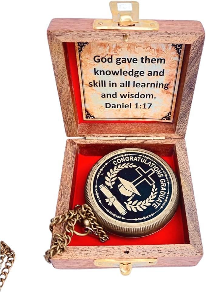 Gradautaion Gift - Congratulations Graduate Gifts for Graduation 2024, Engraved Compass in Wood Box, Unique Uplifting Inspirational Gift, College High School Graduation Gift for Boys and Girls