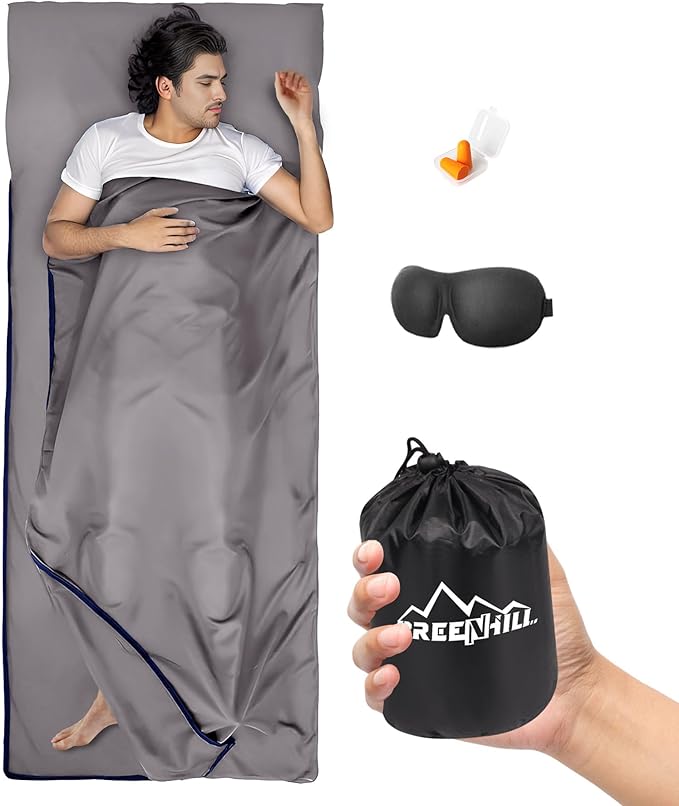 Sleeping Bag Liner,Adult Sleep Sack & Travel Sheets,Travel Sleep Sack for Backpacking, Hotels & Hostels - Lightweight Single & Double Travel Sheet Camping Sheets,Has Full Length Zipper