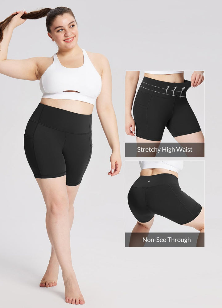 BALEAF Womens 5" Biker Shorts Yoga Gym Workout Tummy Control Lycra Workout Compression Shorts with Pockets Black XS