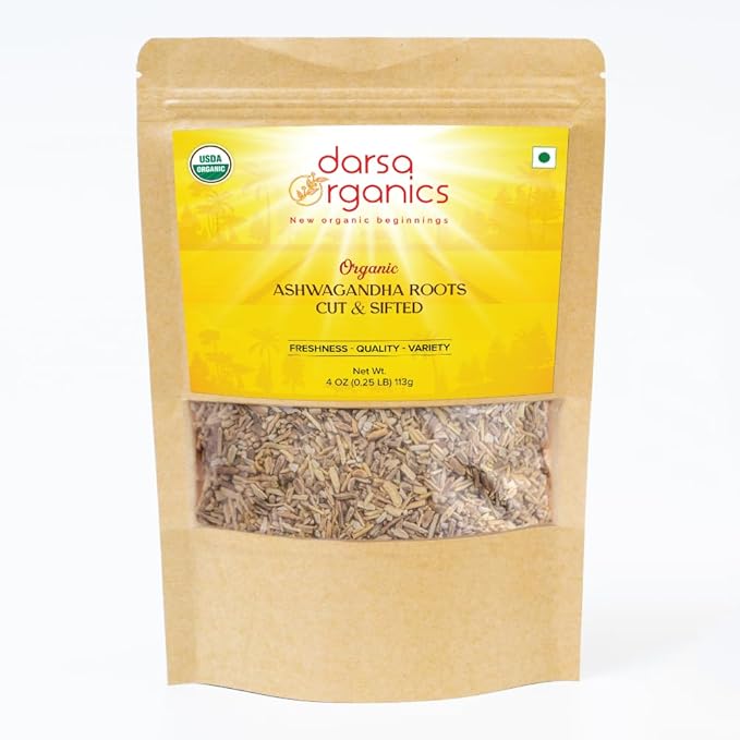 Ashwagandha Root Cut & Sifted 4 oz - USDA Organic Ashwagandha Herb for Tea and Smoothies, Non-GMO Organic India Ashwagandha, Withania Somnifera, Boosts Immunity & Digestion