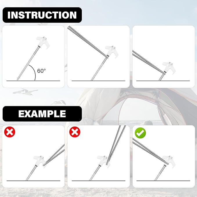 36 Tent Stakes Heavy Duty Metal Tent Stakes Screw in Camping Stakes with Luminous Head Ground Anchor Pegs Threaded Tent Spikes with Hex Head Driver and Storage Box