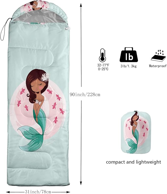 AILONEN Cartoon Fox Camping Sleeping Bag for Boys Girls Adults,Lightweight & Waterproof,3 Season Warm & Cold Weather,Portable,Kawaii Fox Printed Sleeping Bag,Traveling,Camping,Hiking