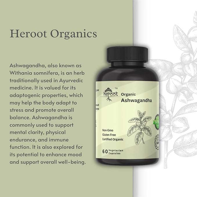 Organic AshwagandhaCapsules Pure Organic Ashwagandha Powder and Root Extract - Stress Relief, Mood Enhancer (Pack of 120 Capsule)
