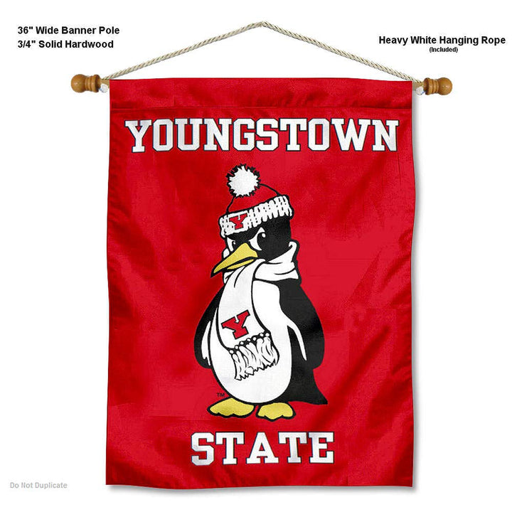 College Flags & Banners Co. YSU Penguins Banner Flag and Wood Banner Pole Set