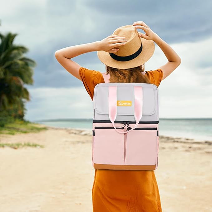 Backpack Cooler with Double Decker & 12 Ice Packs- Keeps 36 Cans Cold for Up to 24 Hours- Waterproof & Leak Proof Insulated Cooler Backpack- Stylish Cooler Bookbag for Women Travel Work Beach