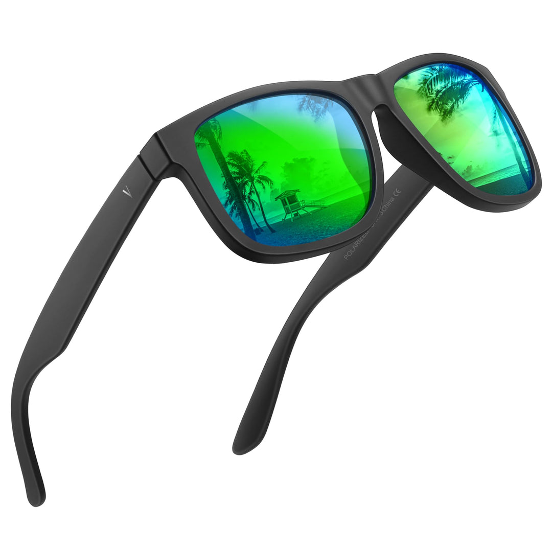 VELAZZIO Polarized Sunglasses for Men and Women Unisex Ultralight Frame UV400 Protection Sunglasses for Driving Cycling Golf Skiing, Black Frame Green Lens