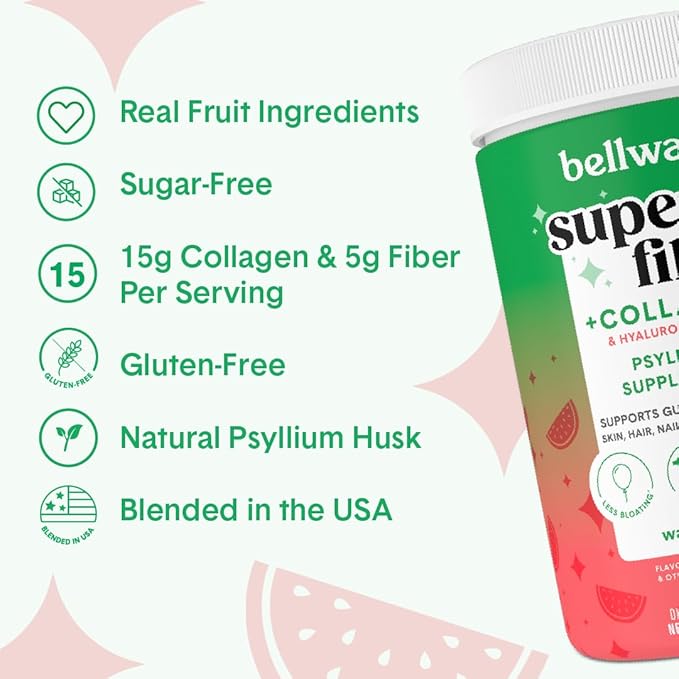 Bellway Super Fiber Powder + Fruit, Raspberry Lemon Super Fiber Powder + Collagen, Watermelon