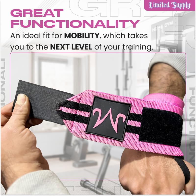 CROWN Anime Wrist Wraps Lifting Straps 24" for Men and Women - 1 Pair Each, Gym Accessories Support Weightlifting, Powerlifting, Strength Training, and Improve Workout, Pink Bu
