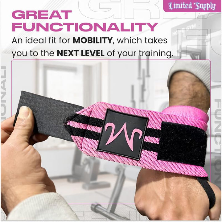 CROWN Anime Wrist Wraps Lifting Straps 24" for Men and Women - 1 Pair Each, Gym Accessories Support Weightlifting, Powerlifting, Strength Training, and Improve Workout, Pink Bu