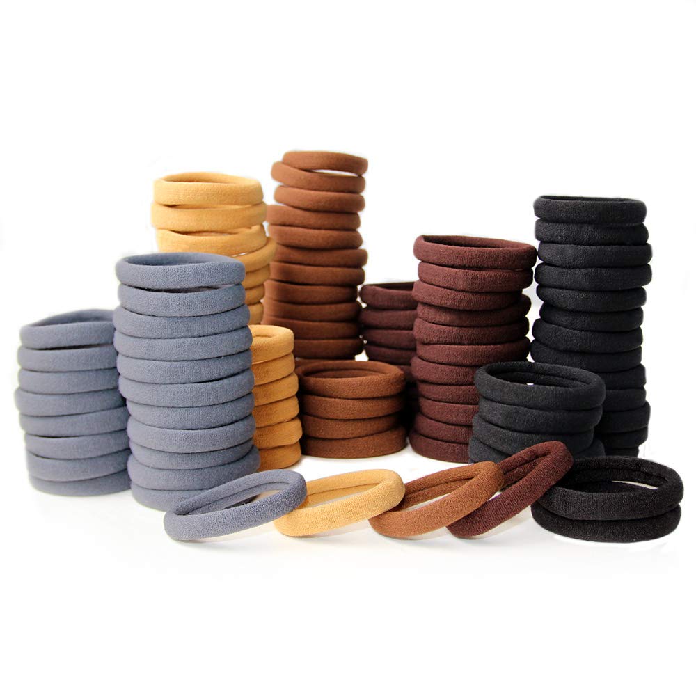100 Pack Thick Elastics Hair Ties For Women, High Stretch Seamless Cotton Hair Bands, Ponytail Holders Headband, No Crease Damag